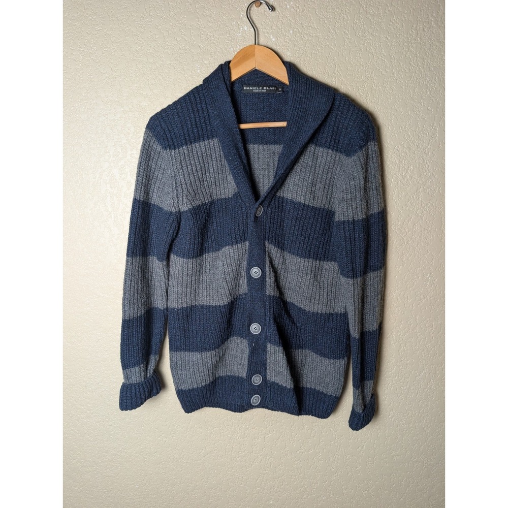 Daniele Blasi Women's Medium Blue Gray Striped Shawl Collar Cardigan Italy